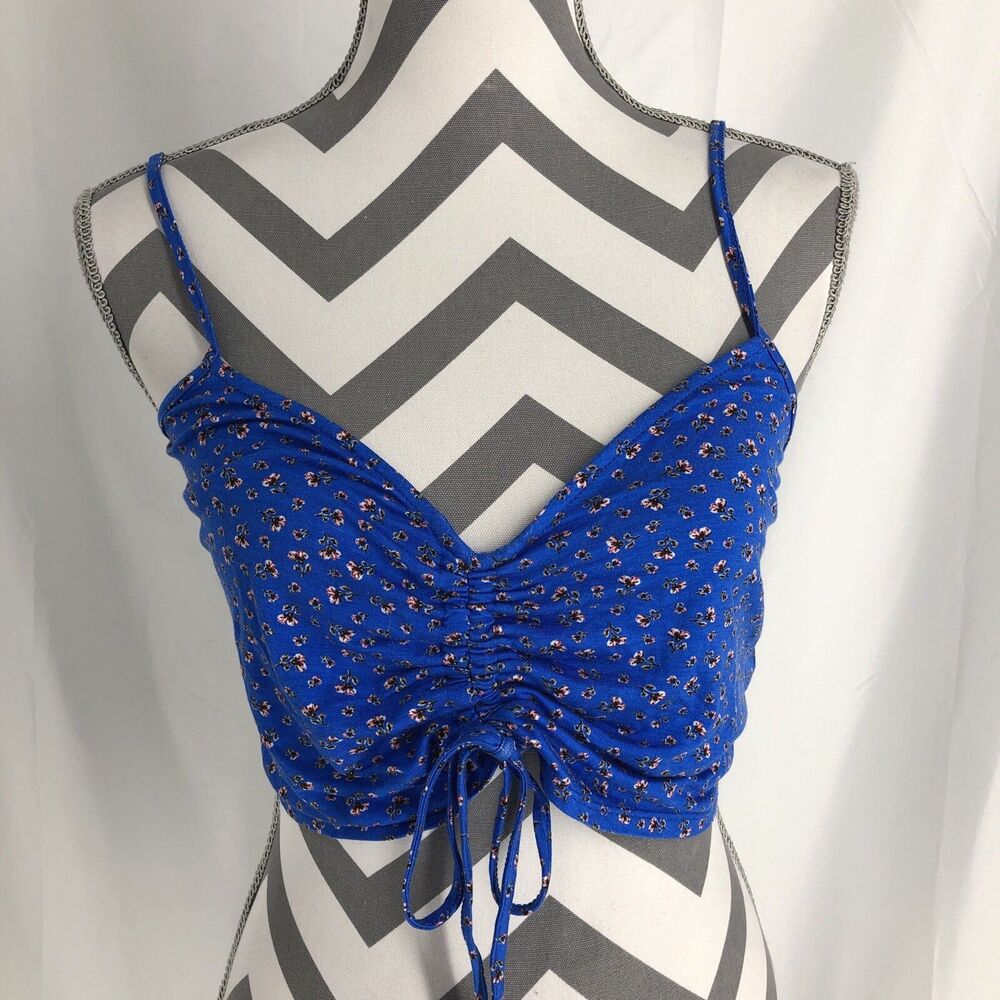 Material Girl BLUE Women's Sleeveless Floral- Crop Bustier Top